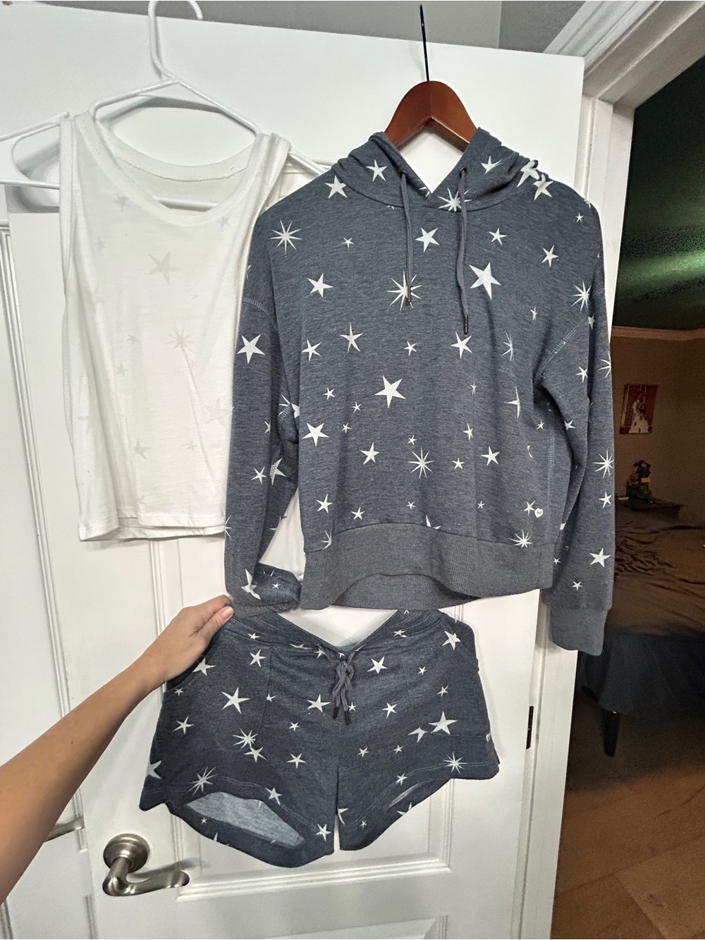 Star-Print Hoodie & Short Set - Charcoal Gray